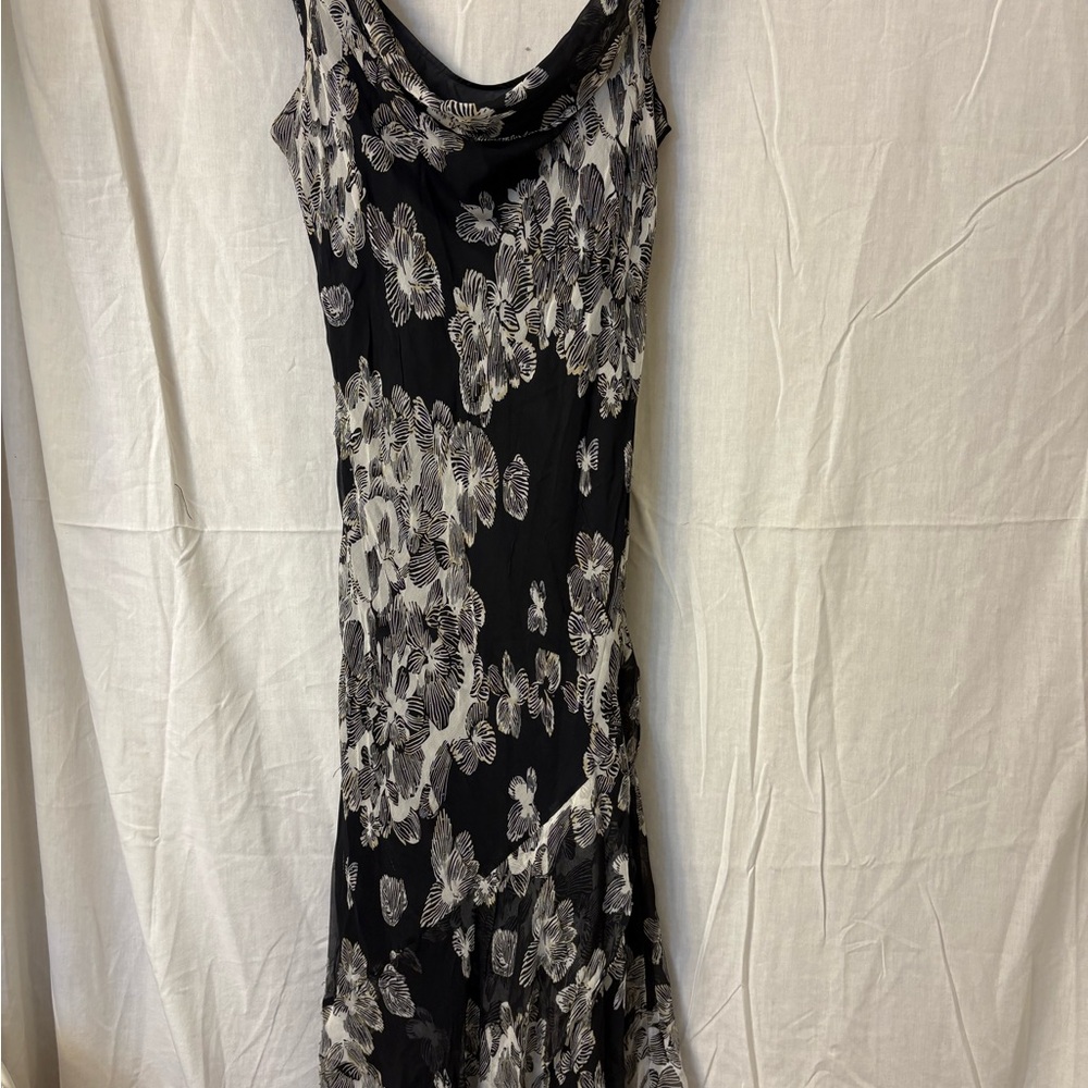 Elegant Black and White Floral Beaded Dress